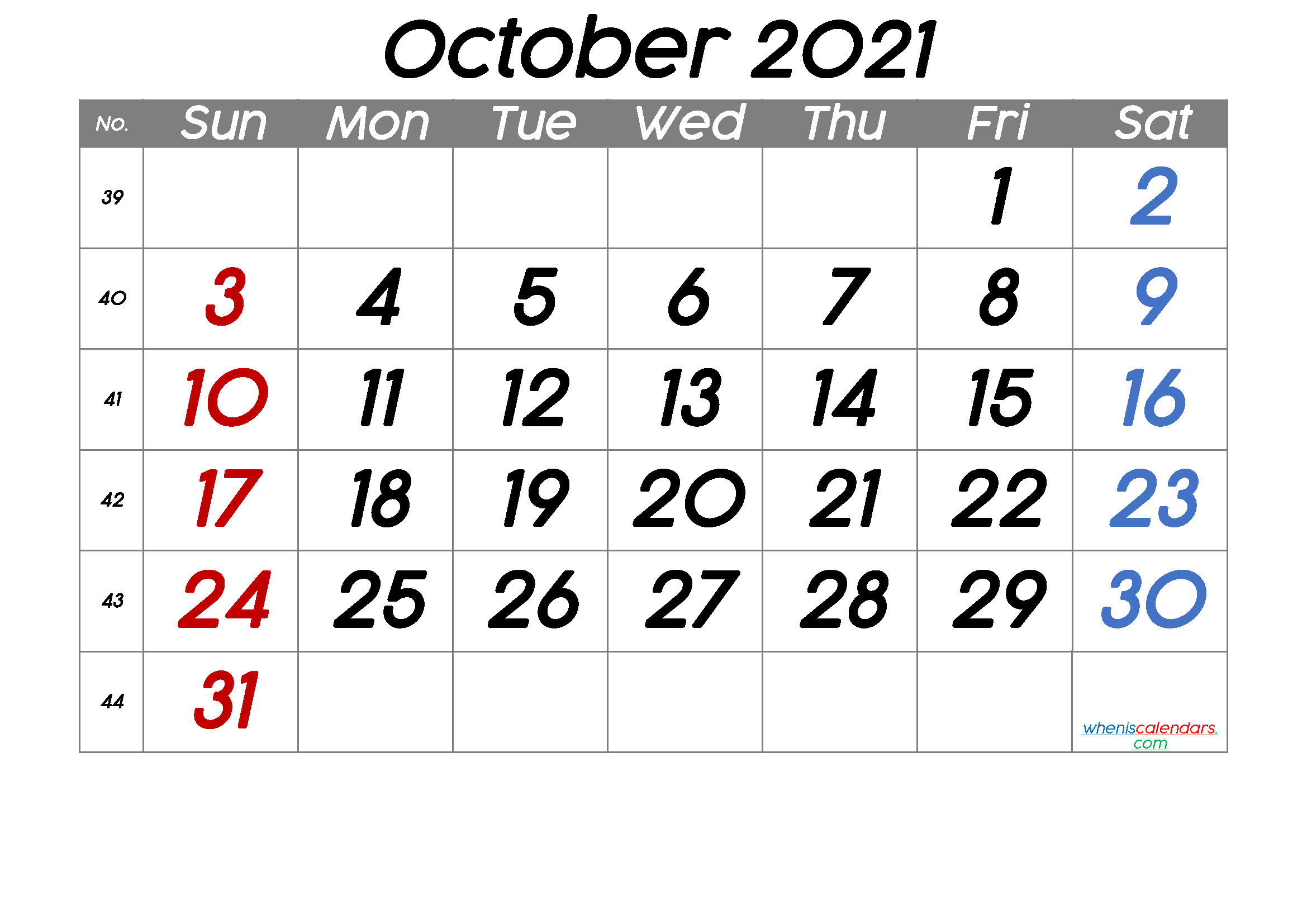 2021 Calendar With Week Number Printable Free - Free