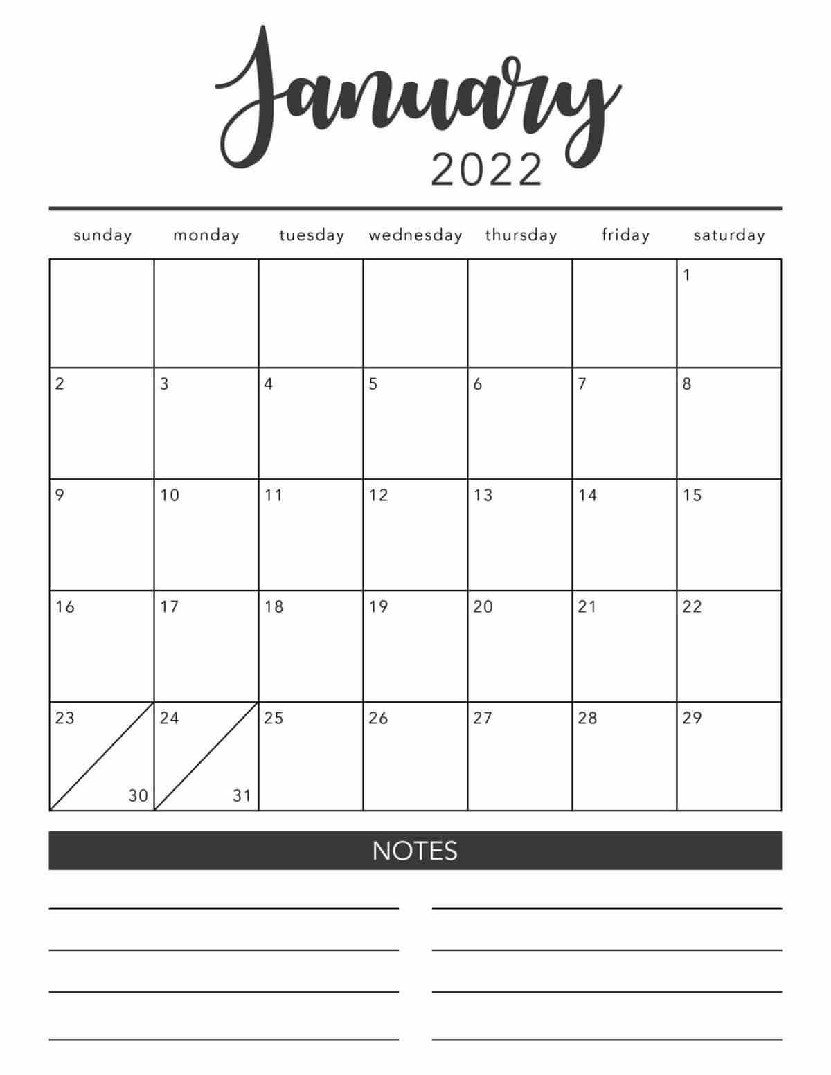 2022 Blank Calendar Index