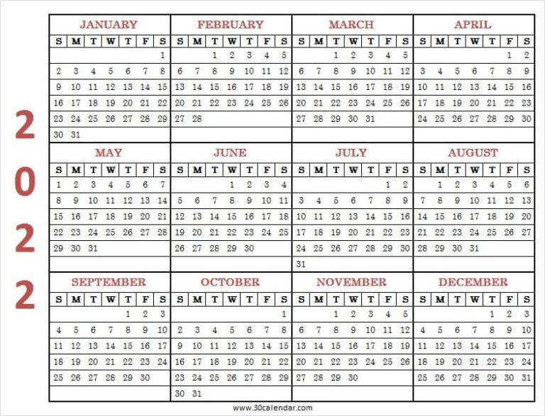 2022 Calendar A4 Size | Printable Calendar January To