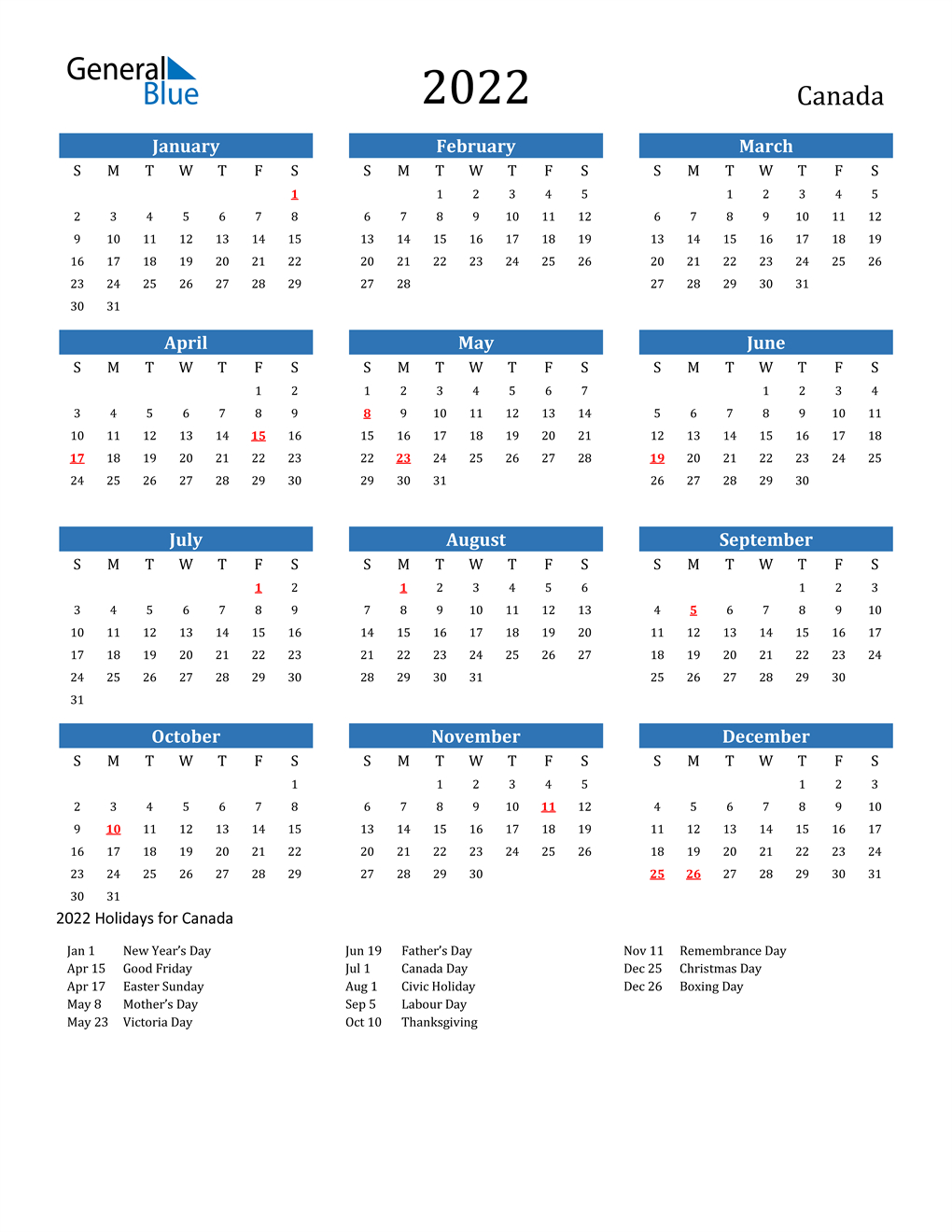 2022 Calendar Canada Holidays - November Calendar 2022