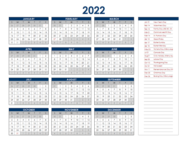 2022 Calendar Canada Holidays - November Calendar 2022