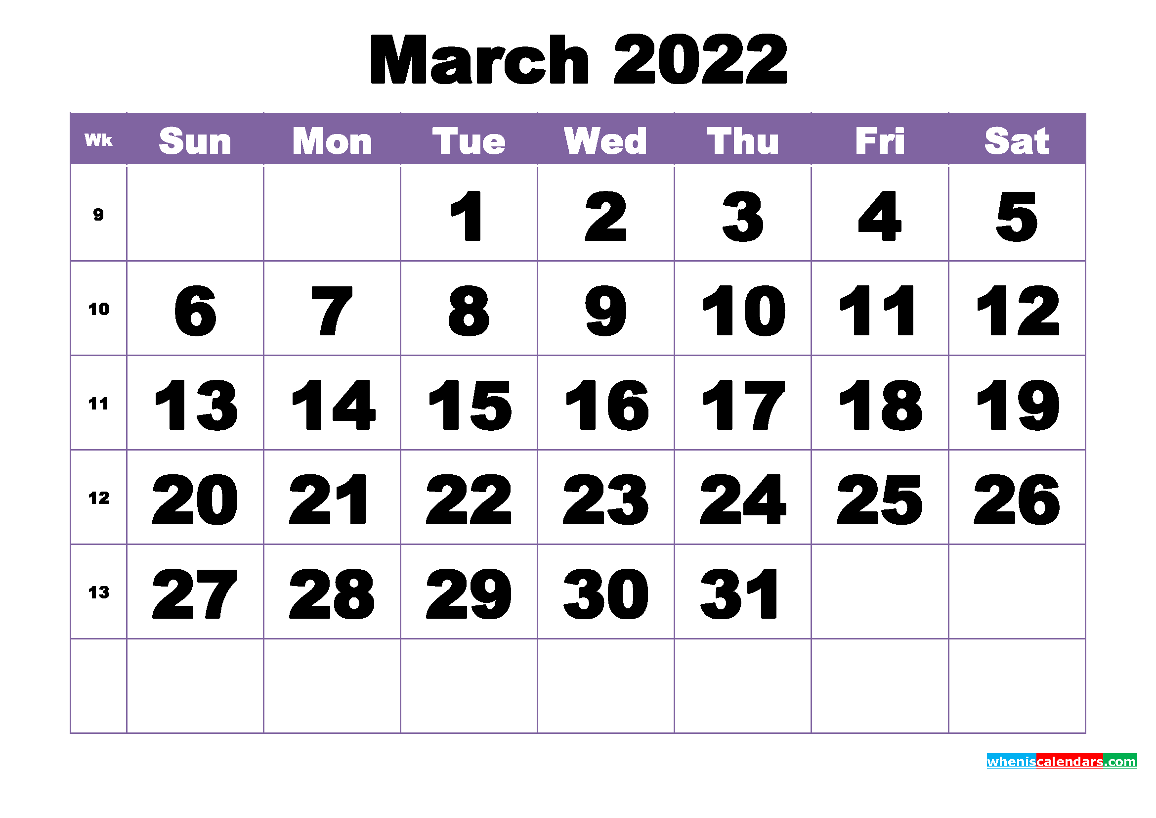 2022 Calendar March - Allcalendar