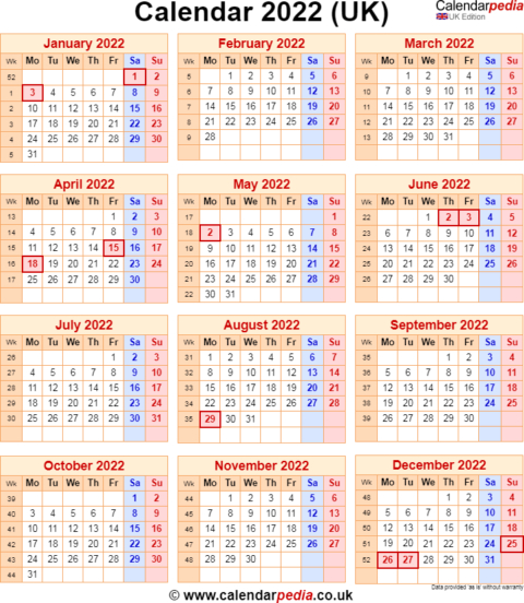 2022 Calendar Uk With Bank Holidays Printable - 2023