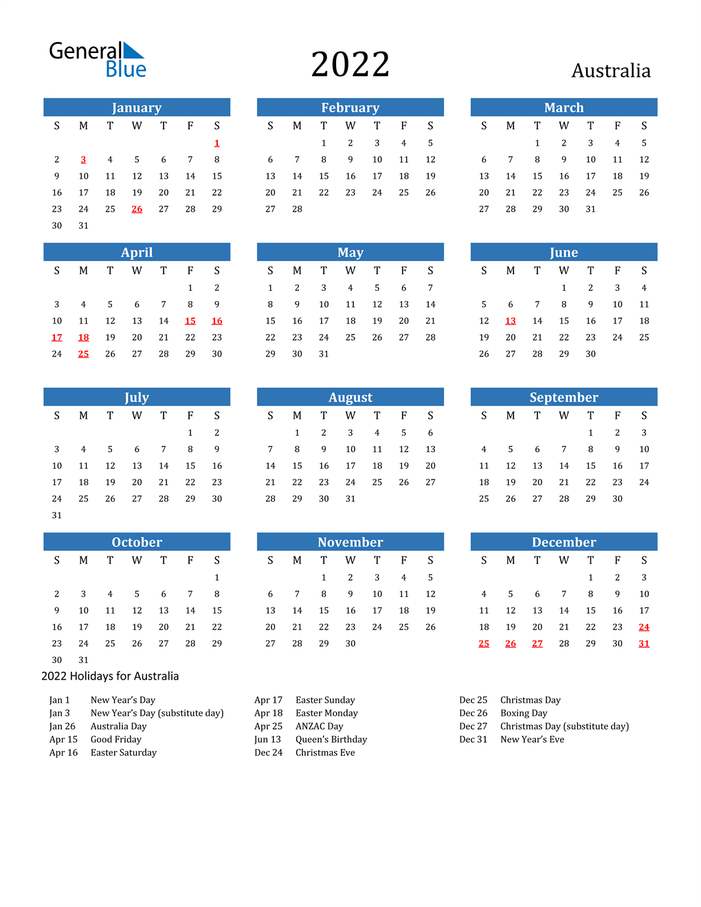 2022 Calendar With Wa Public Holidays - Trutwo