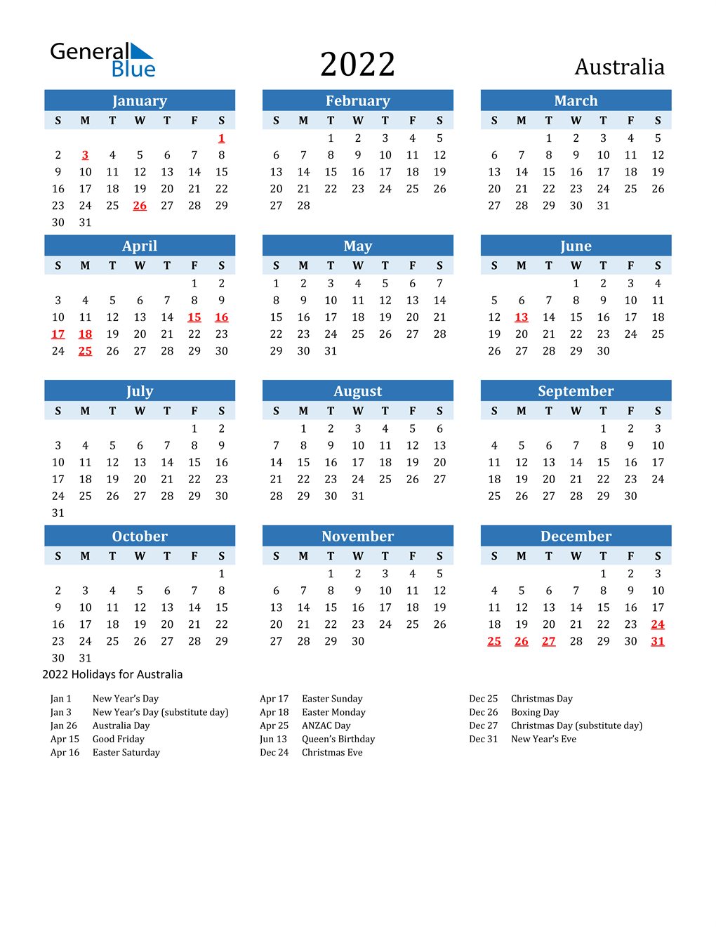2022 Calendar With Wa Public Holidays - Trutwo