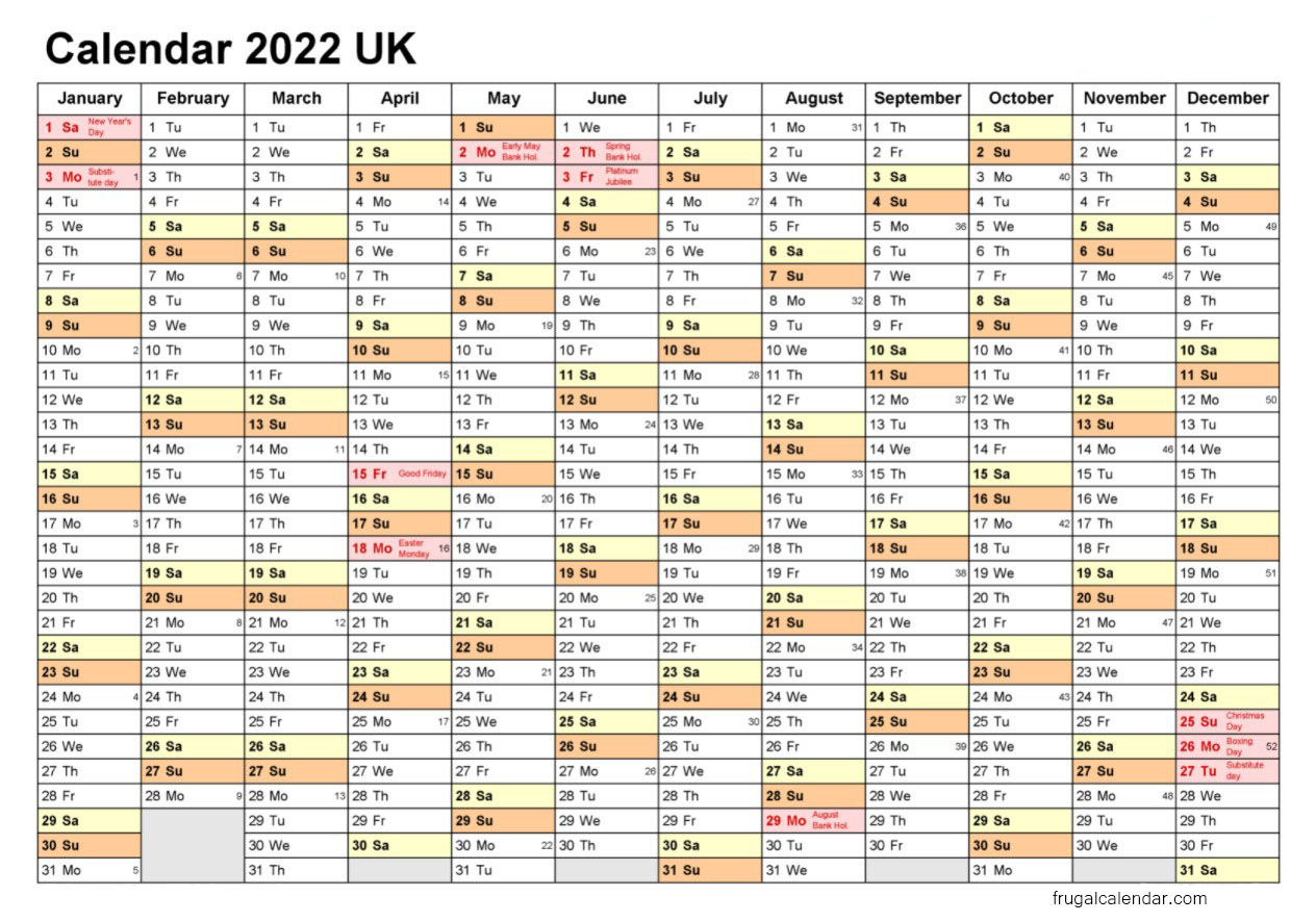 2022 Calendar With Week Numbers Printable | Frugal Calendar