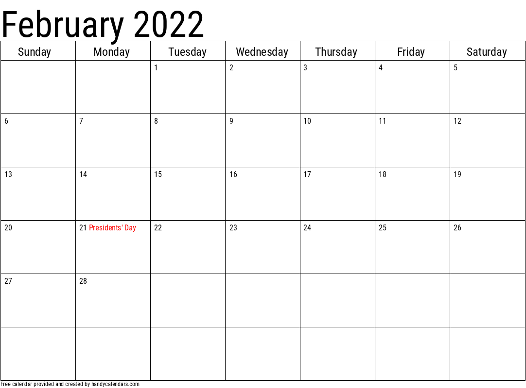 2022 February Calendars - Handy Calendars