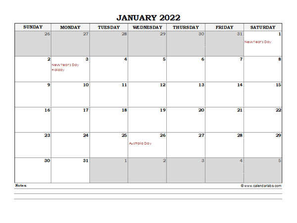 2022 Free Editable Calendar Australia : Australia Calendar