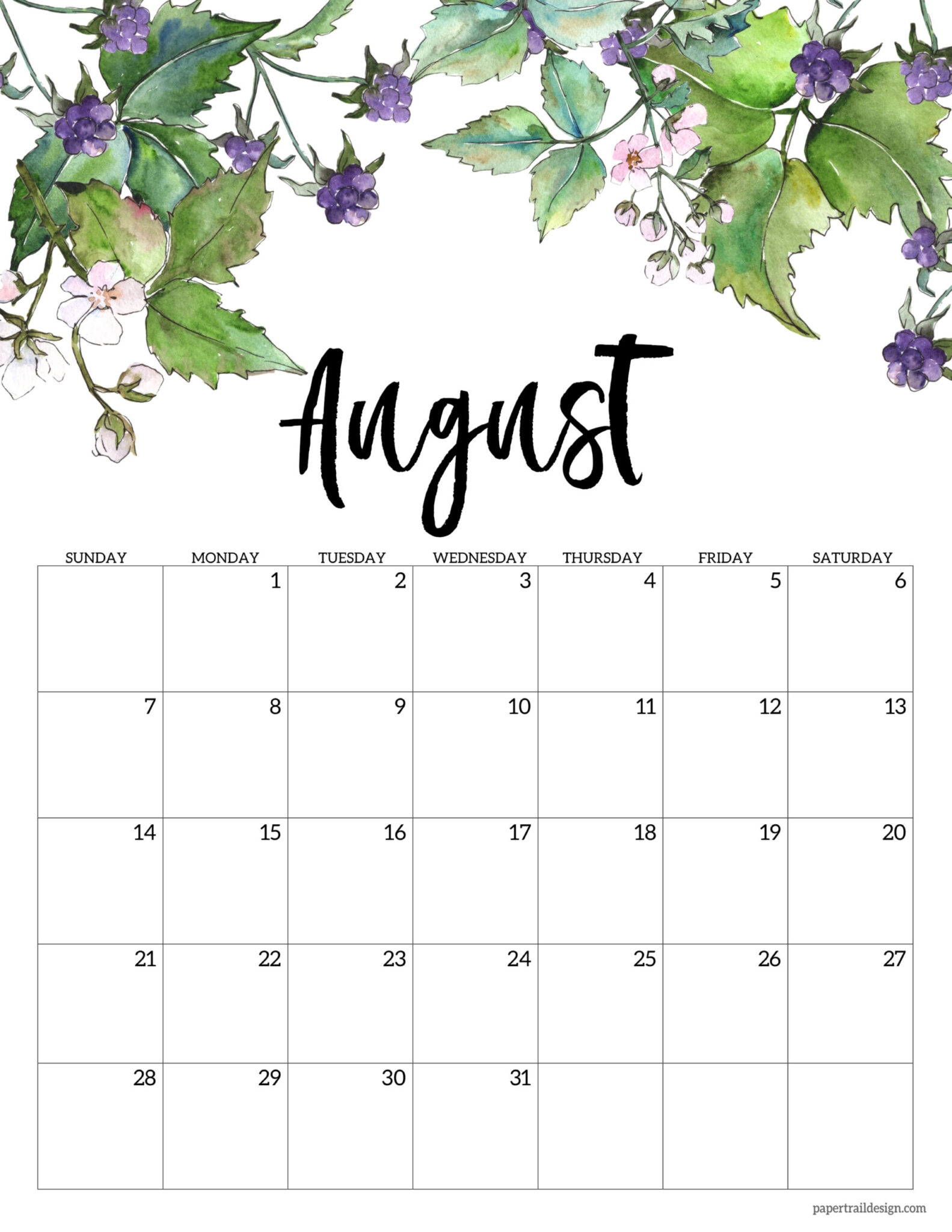 2022 Free Printable Calendar - Floral | Paper Trail Design