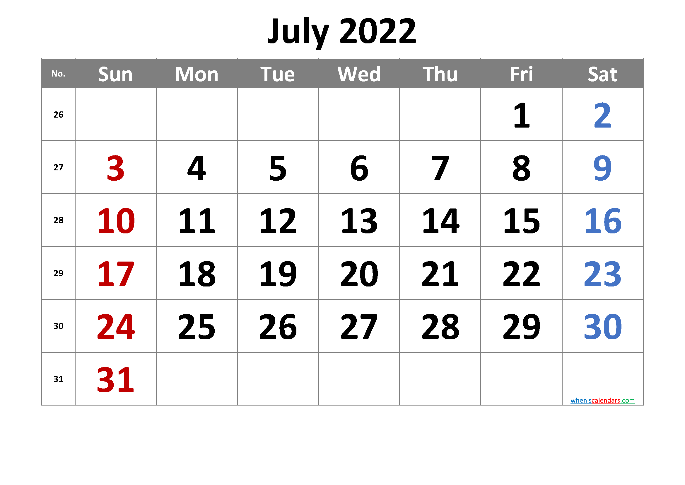 2022 July Free Printable Calendar [Free Premium] In 2020