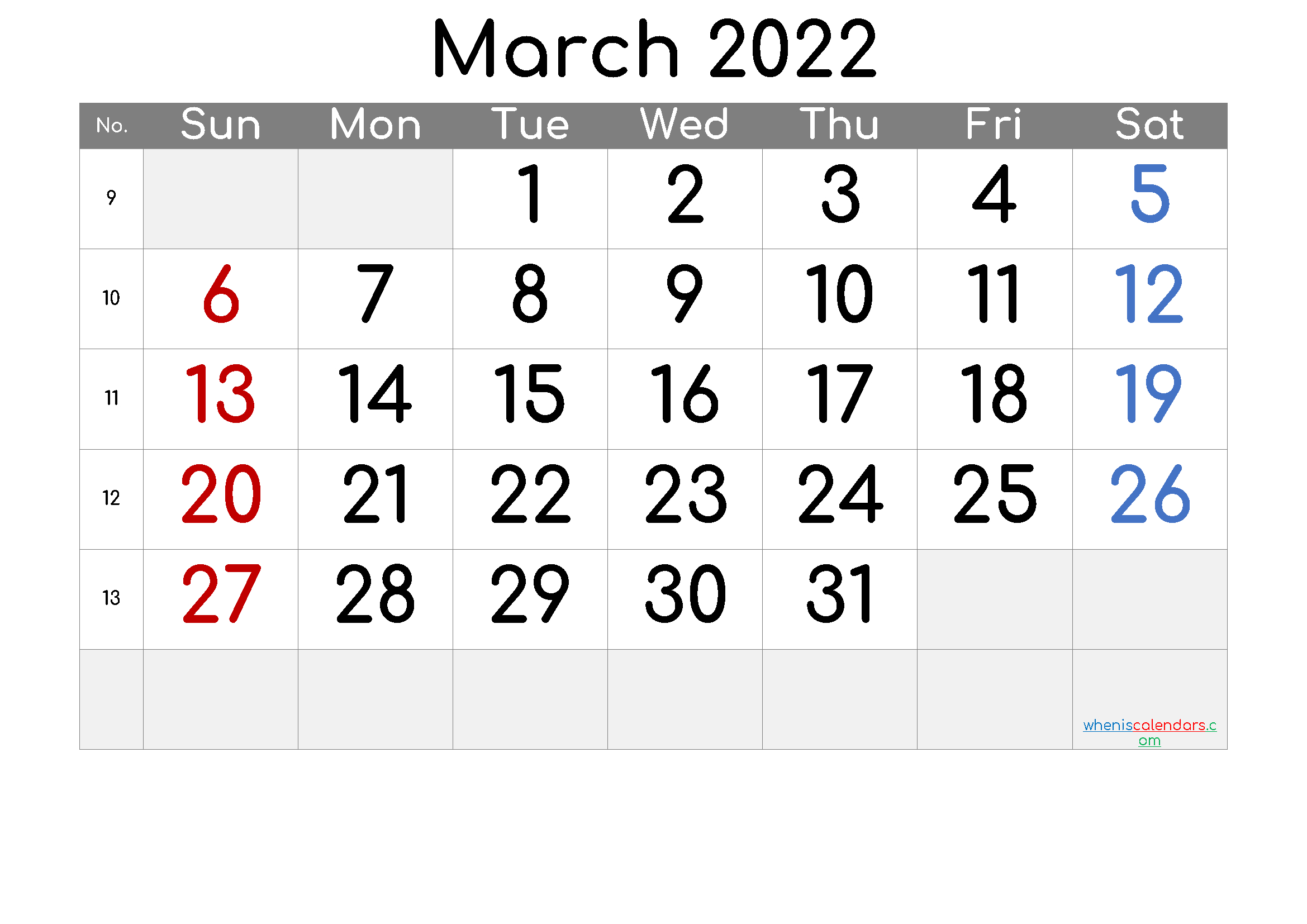 2022 March Free Printable Calendar [Free Premium]