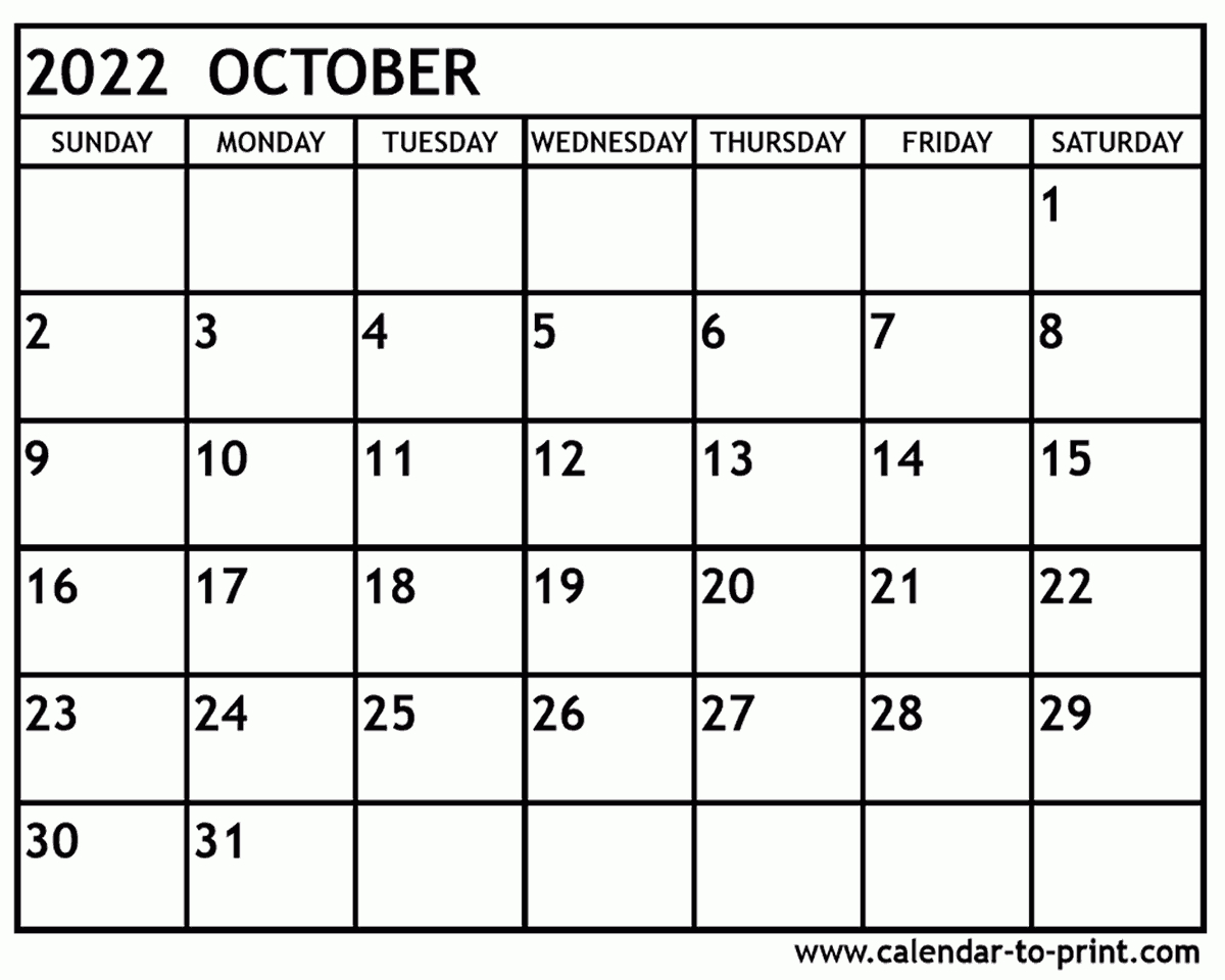 2022 October Calendar Blank