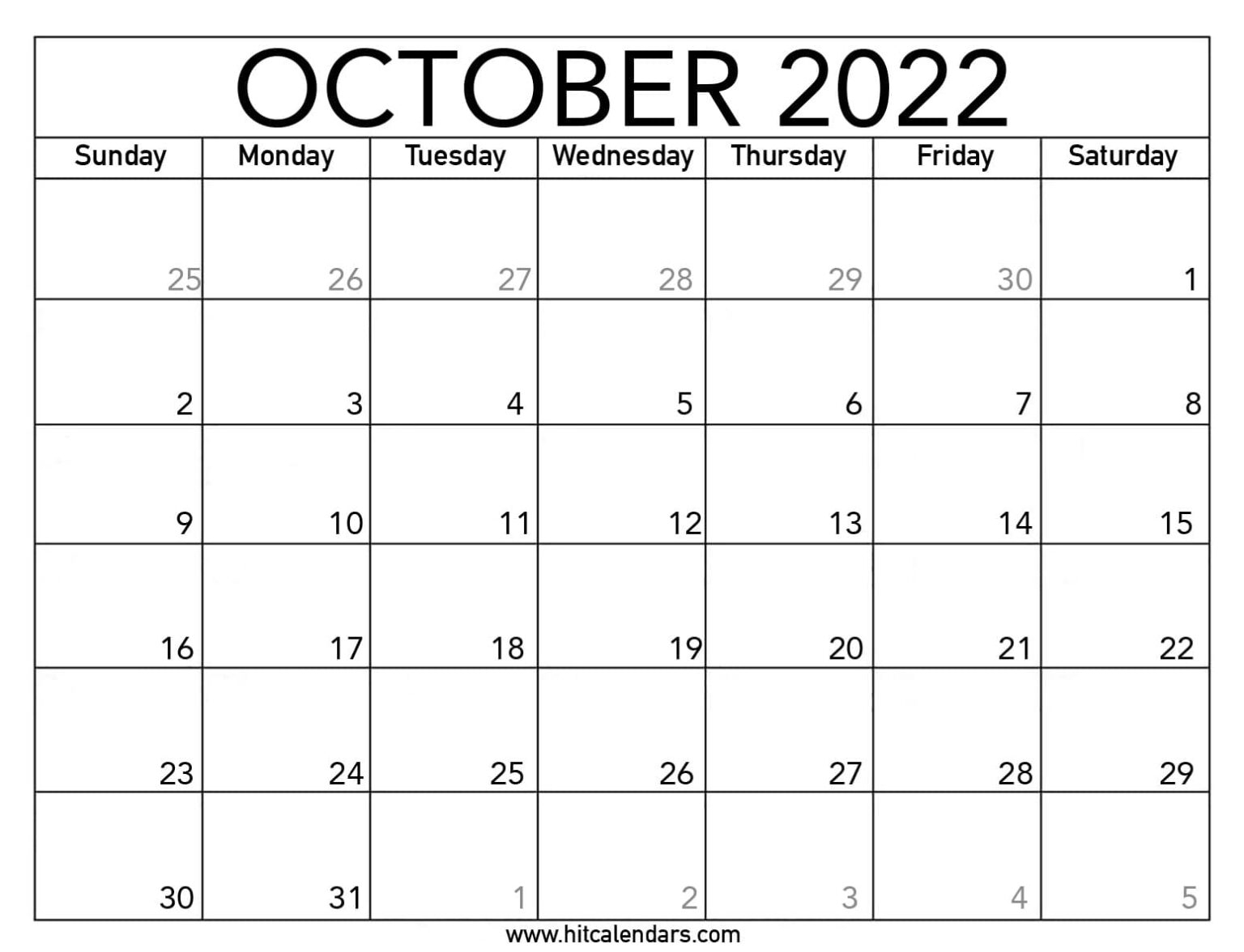 2022 October Calendar - Calendar Printable 2022