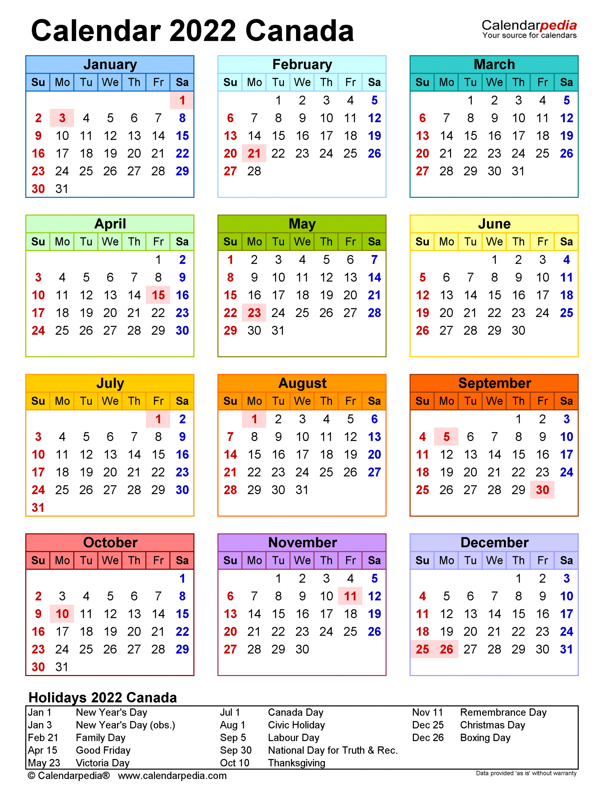 2022 Printable Monthly Calendar With Holidays Quebec