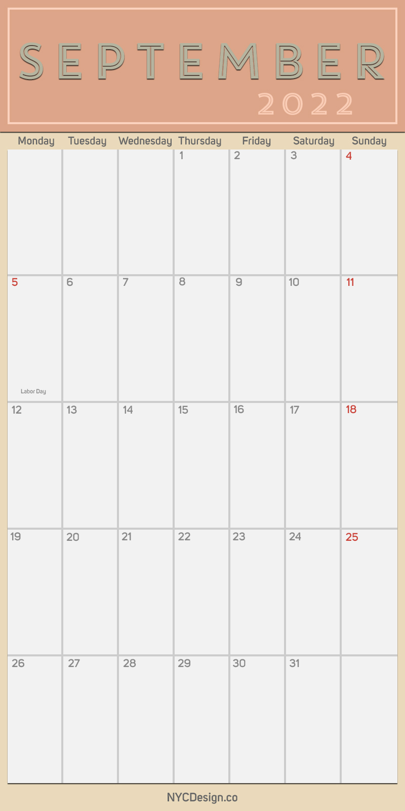 2022 September - Monthly Calendar, Planner, Printable Free