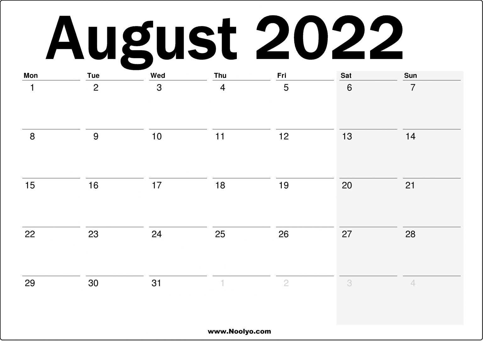 2022 Uk August Calendar Printable - Noolyo