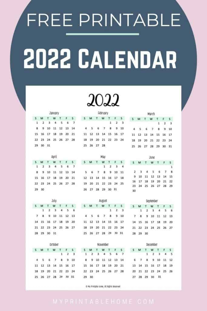 2022 Year At A Glance Calendar - My Printable Home