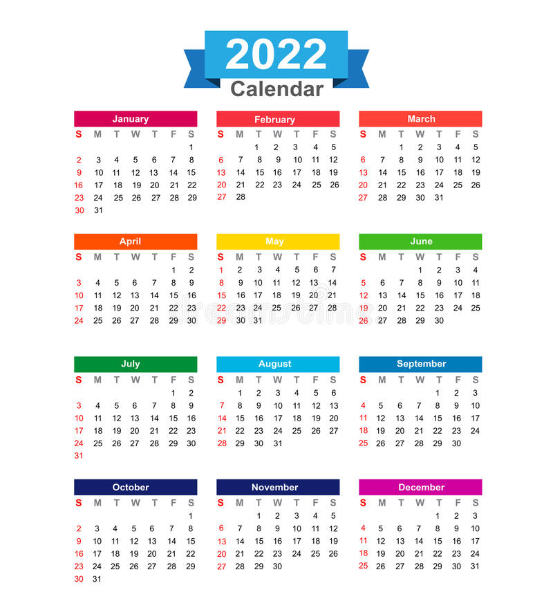 2022 Year Calendar Isolated On White Background Vector