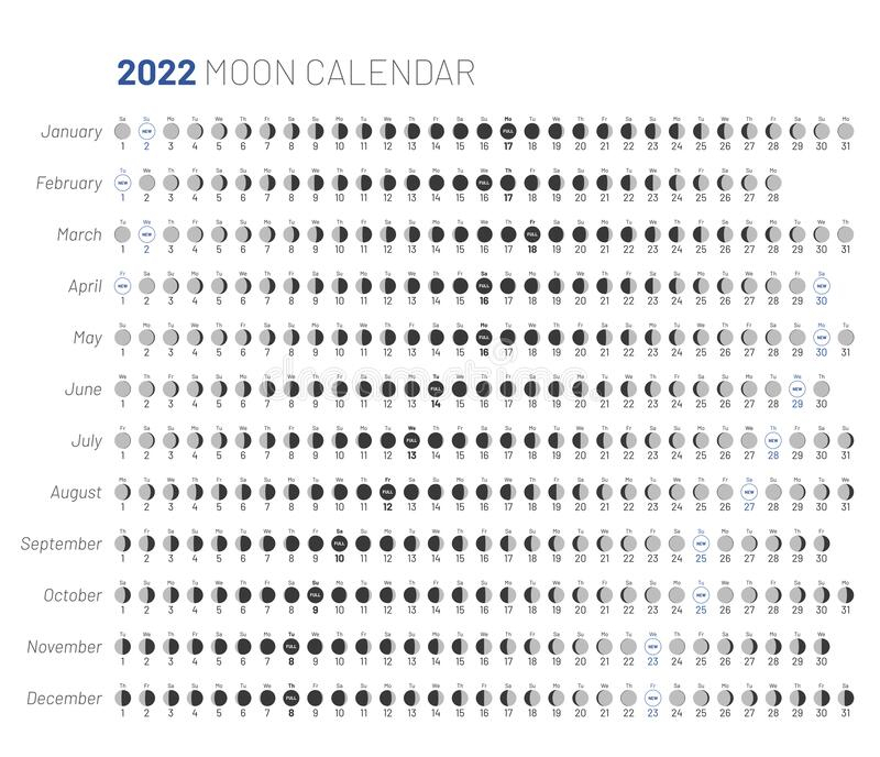 2022 Year Moon Calendar Month Cycle Planner Design Stock