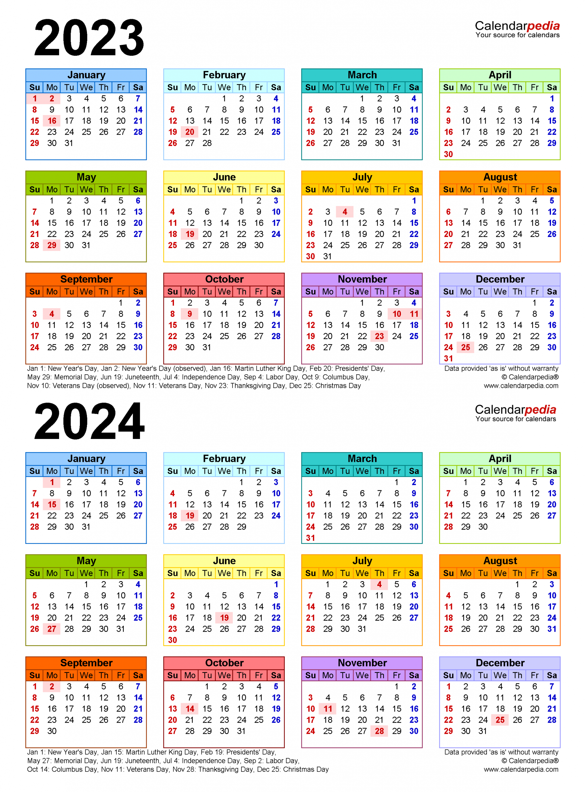 2023-2024 Two Year Calendar - Free Printable Microsoft