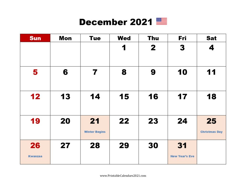 40+ December 2021 Calendar Printable, December 2021