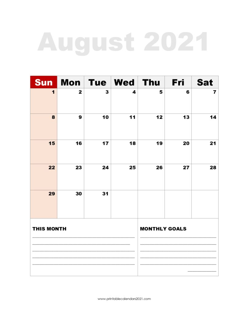 44+ August 2021 Calendar Printable, August 2021 Blank