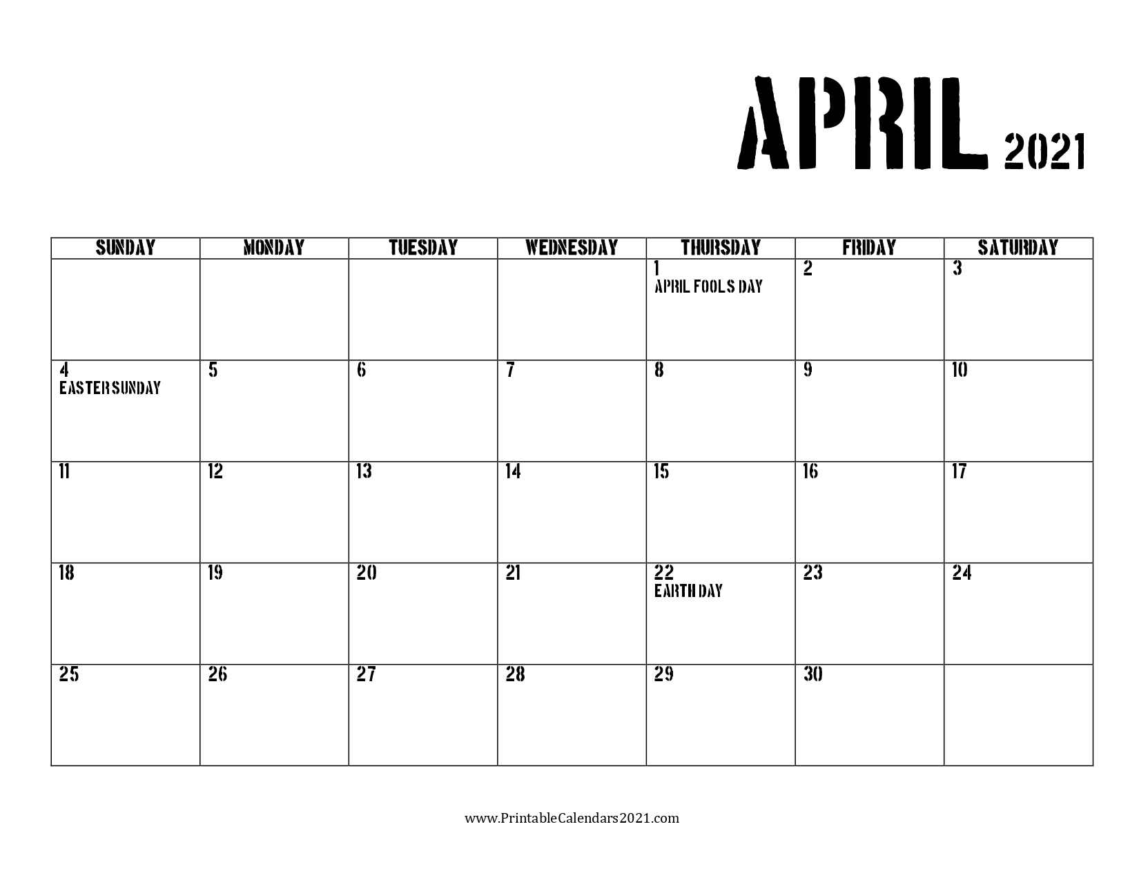 65+ Printable Calendar 2022 April With Holidays, April