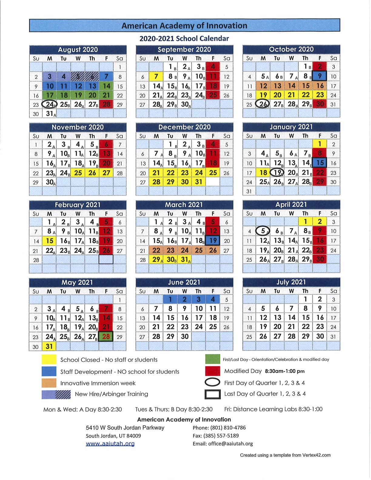 Academic Calendar - American Academy Of Innovation