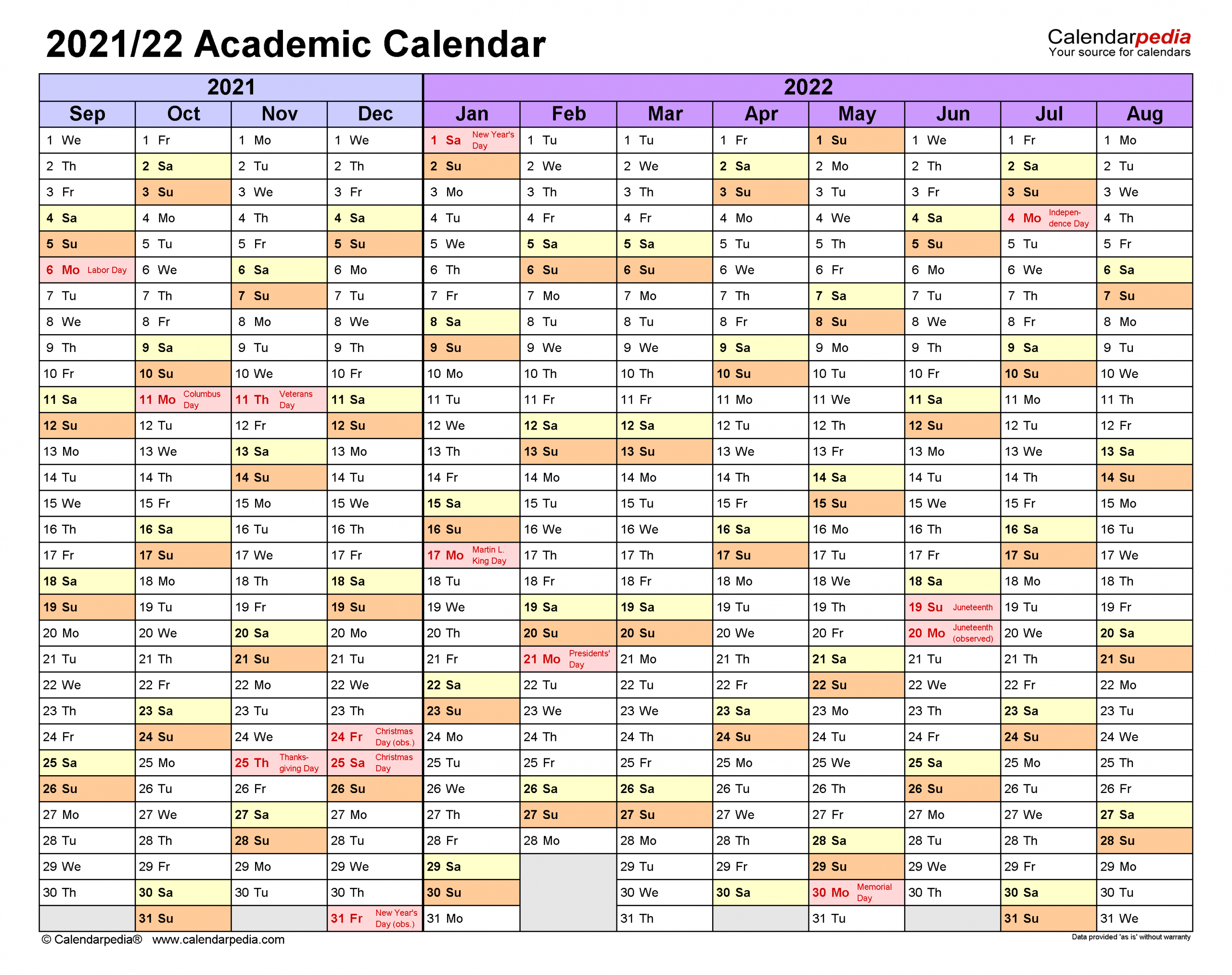 Academic Calendars 2021/2022 - Free Printable Word Templates