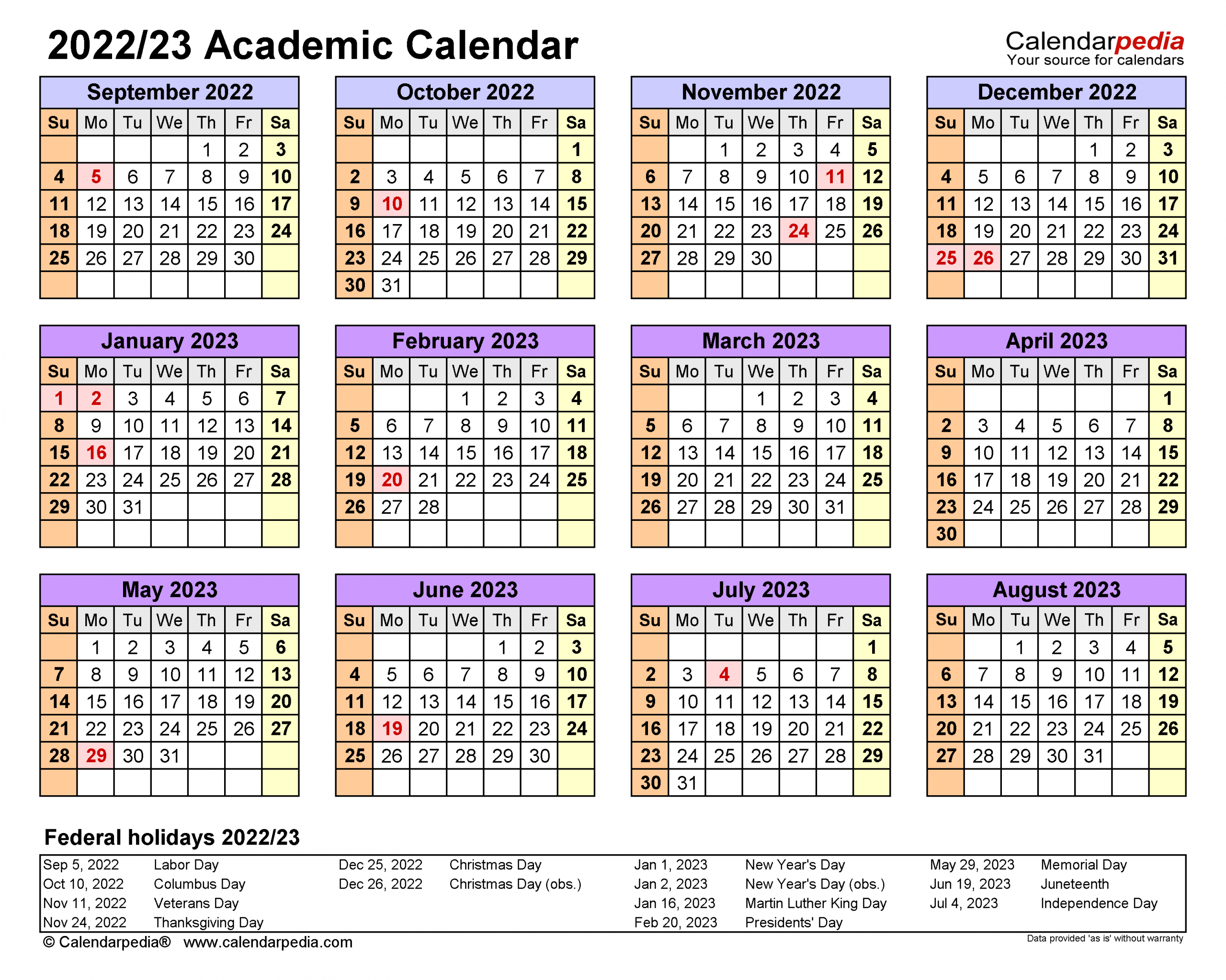 Academic Calendars 2022/2023 - Free Printable Excel Templates