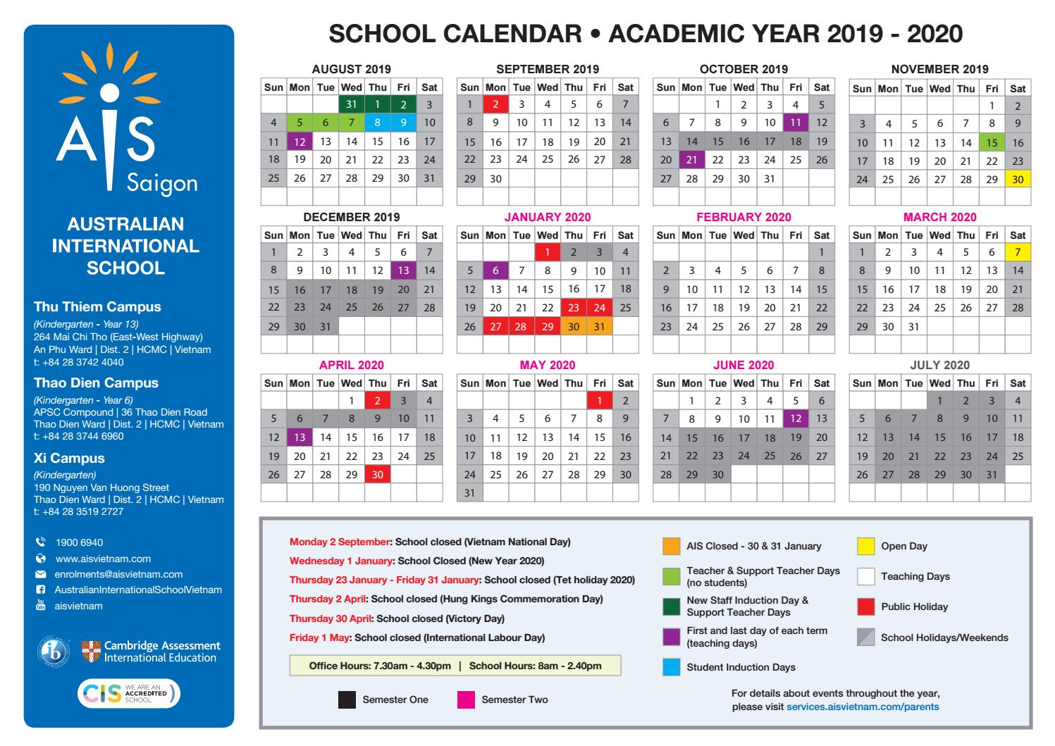 Ais School Calendar 2019-2020 By Acg Schools - Issuu