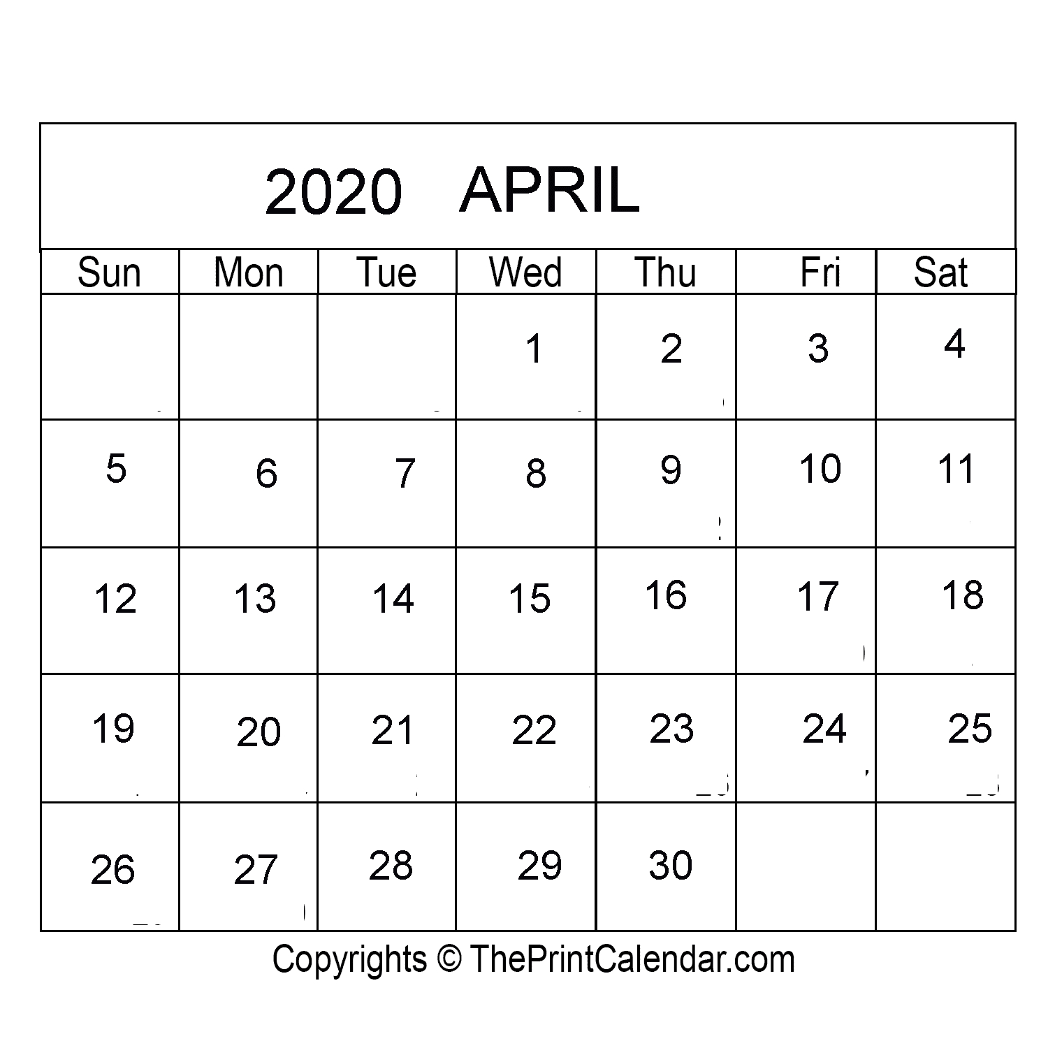 April 2020 Printable Calendar Template [Pdf, Word &amp; Excel]