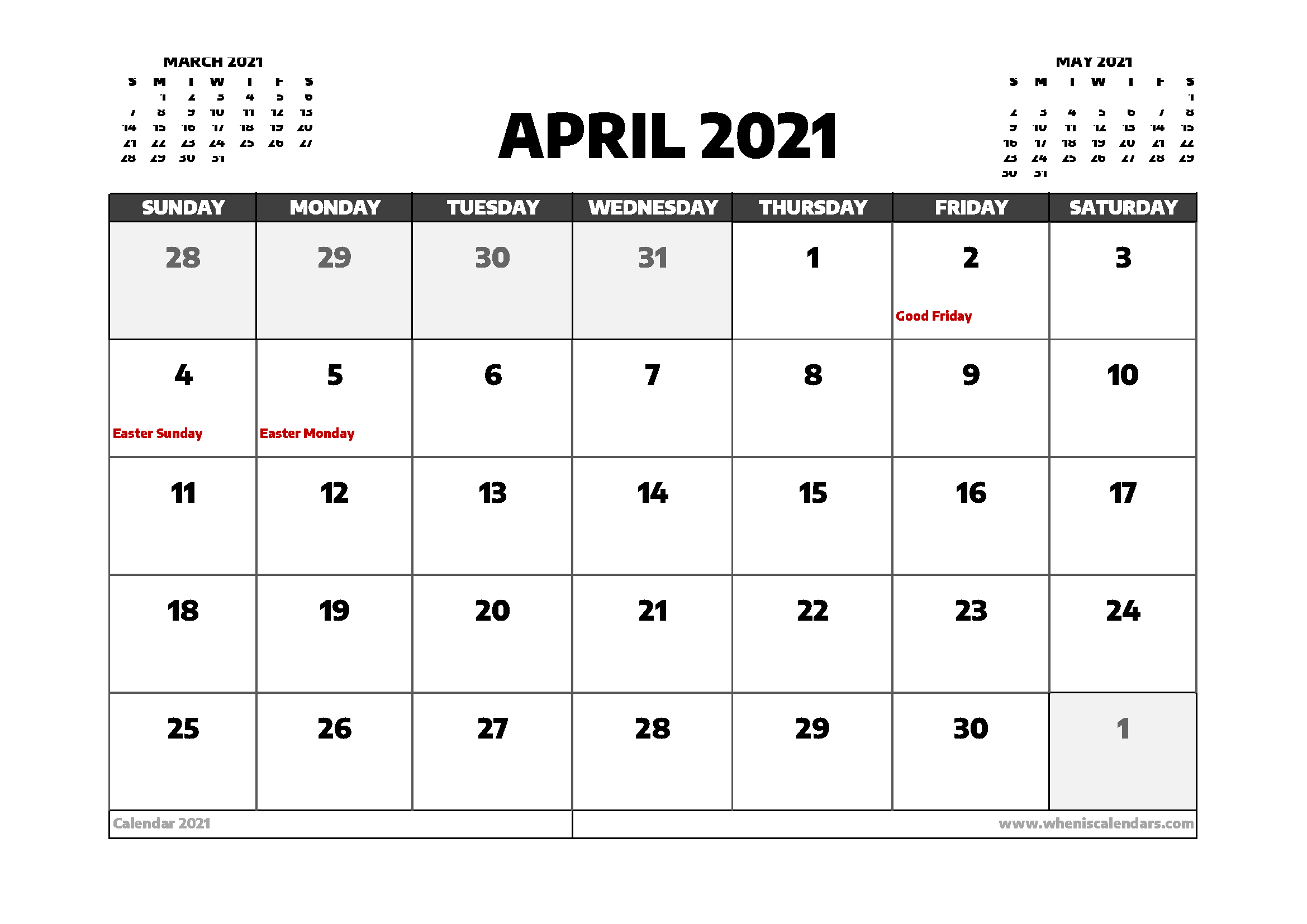 April 2021 Calendar Canada With Holidays