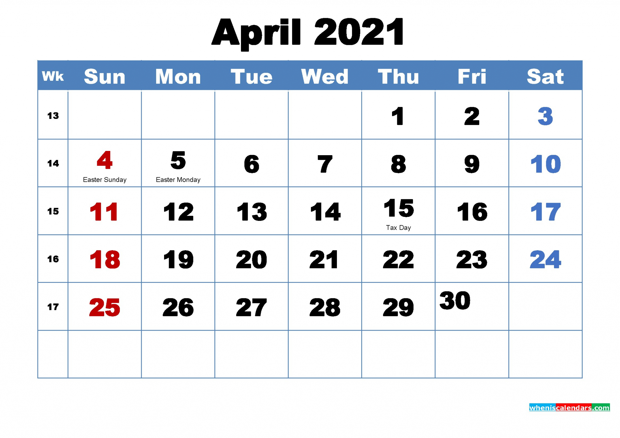 April 2021 Calendar With Holidays - Calendar 2021