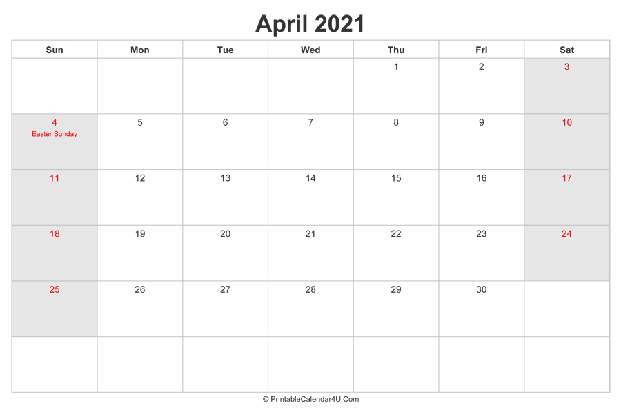 April 2021 Calendar With Us Holidays Highlighted