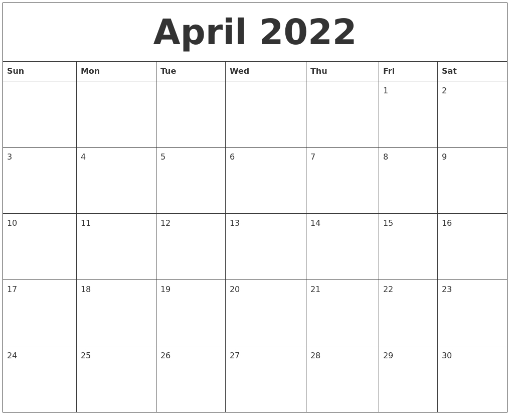 April 2022 Calendar