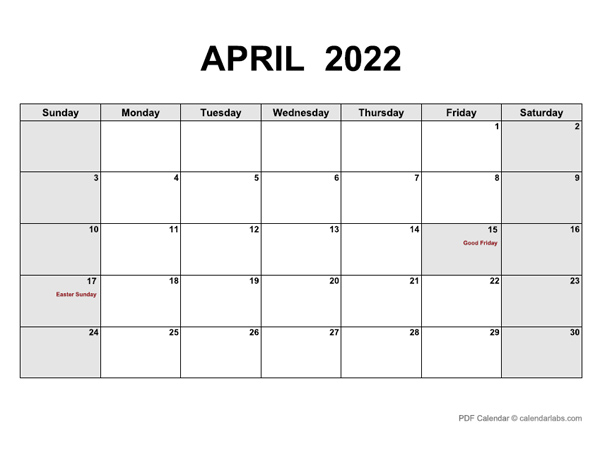 April 2022 Calendar | Calendarlabs