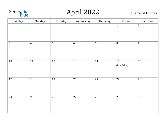 April 2022 Calendar - Equatorial Guinea