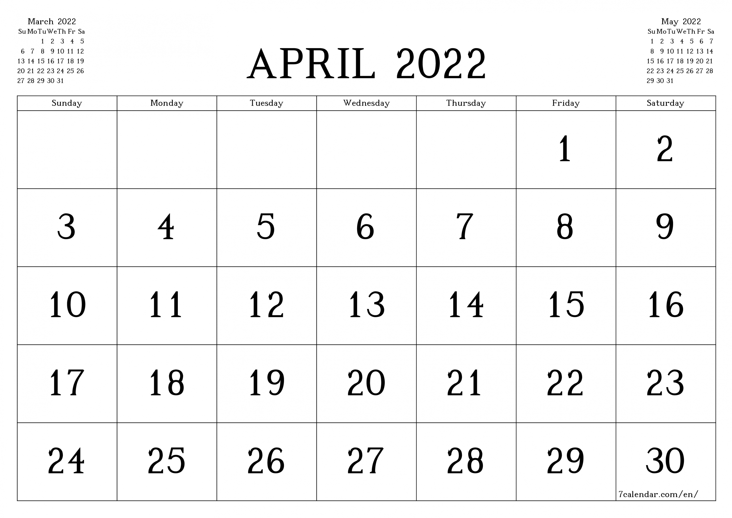 April 2022 Calendar Fire