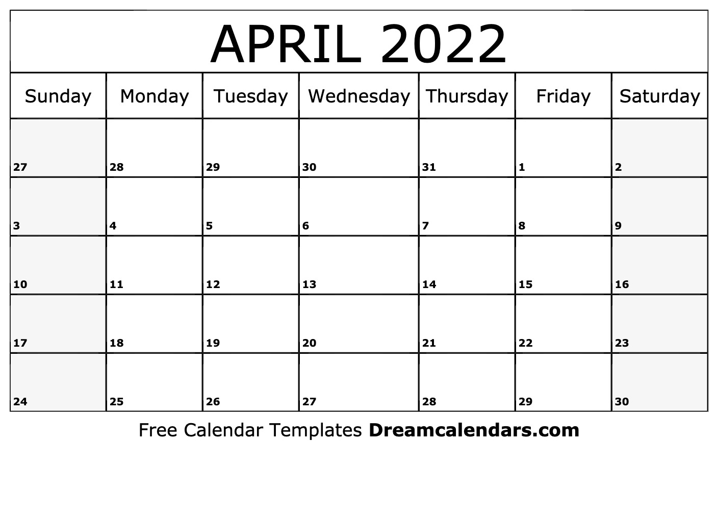 April 2022 Calendar | Free Blank Printable Templates