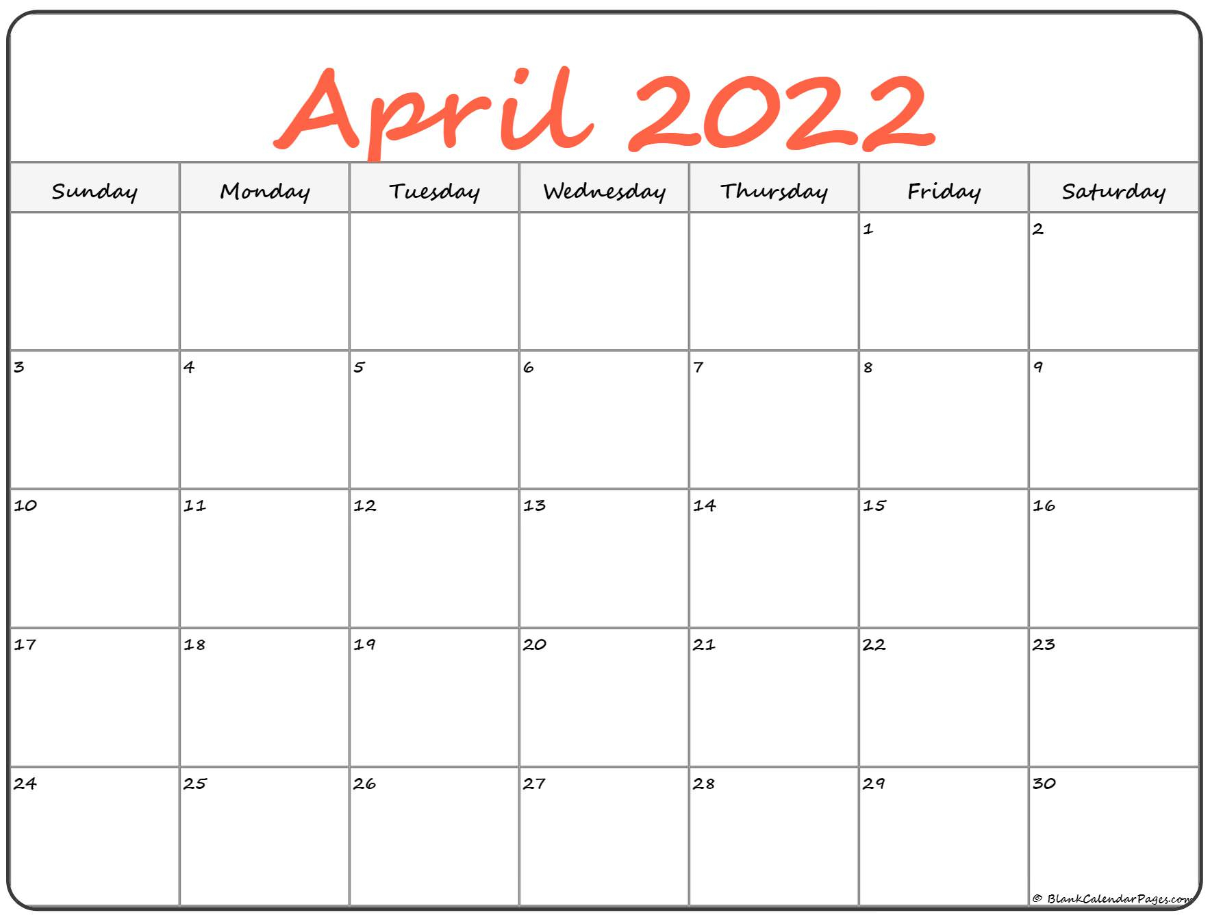 April 2022 Calendar | Free Printable Calendar Templates