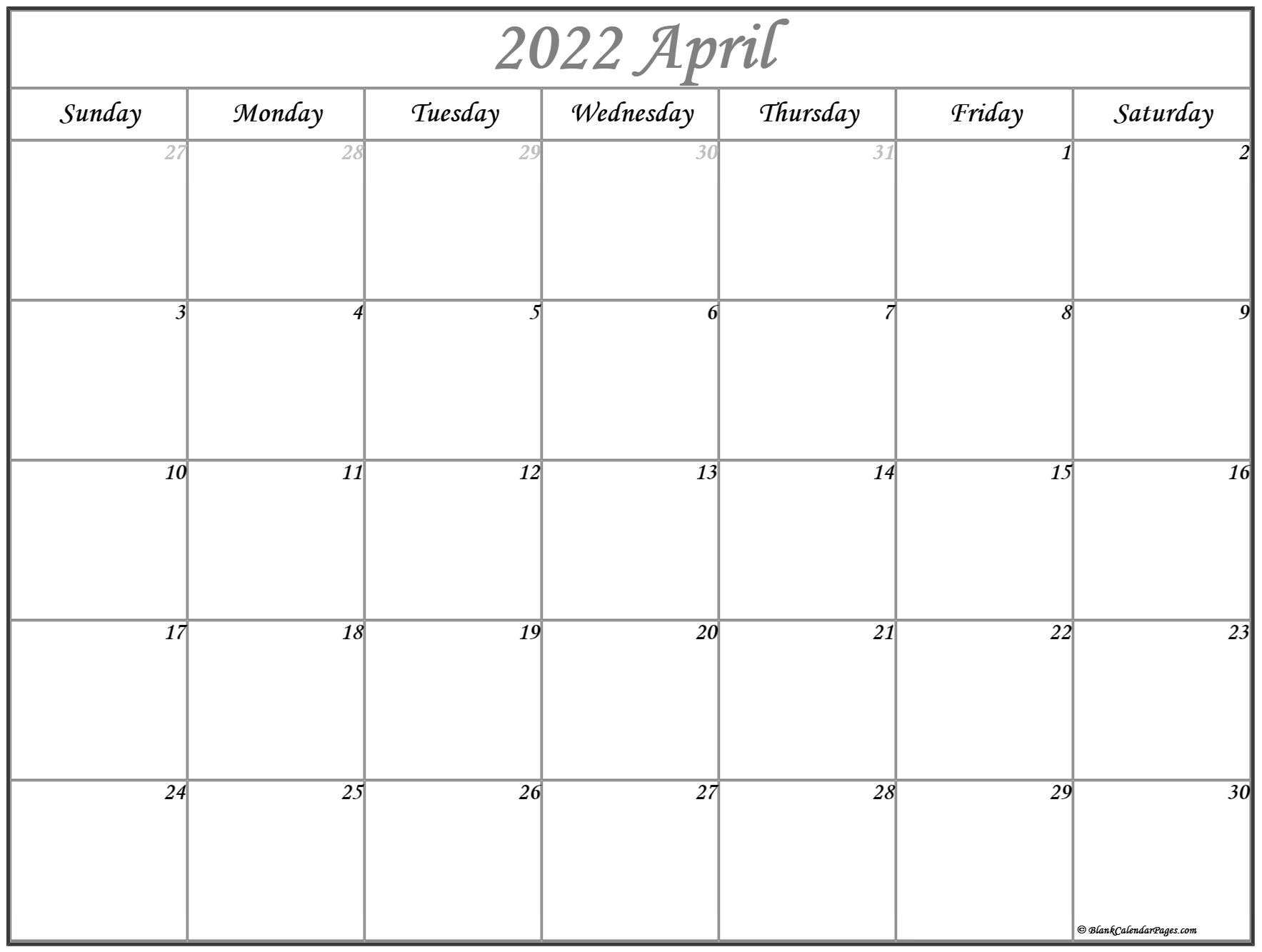 April 2022 Calendar | Free Printable Calendar Templates