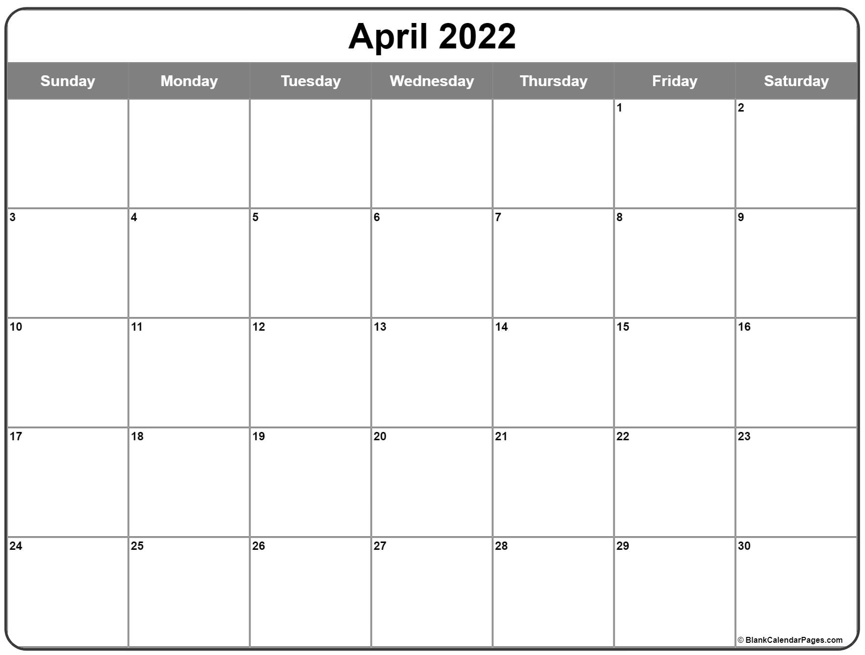 April 2022 Calendar | Free Printable Calendar Templates