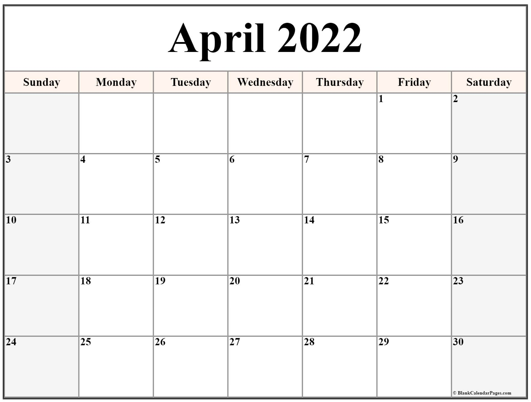 April 2022 Calendar | Free Printable Calendar Templates