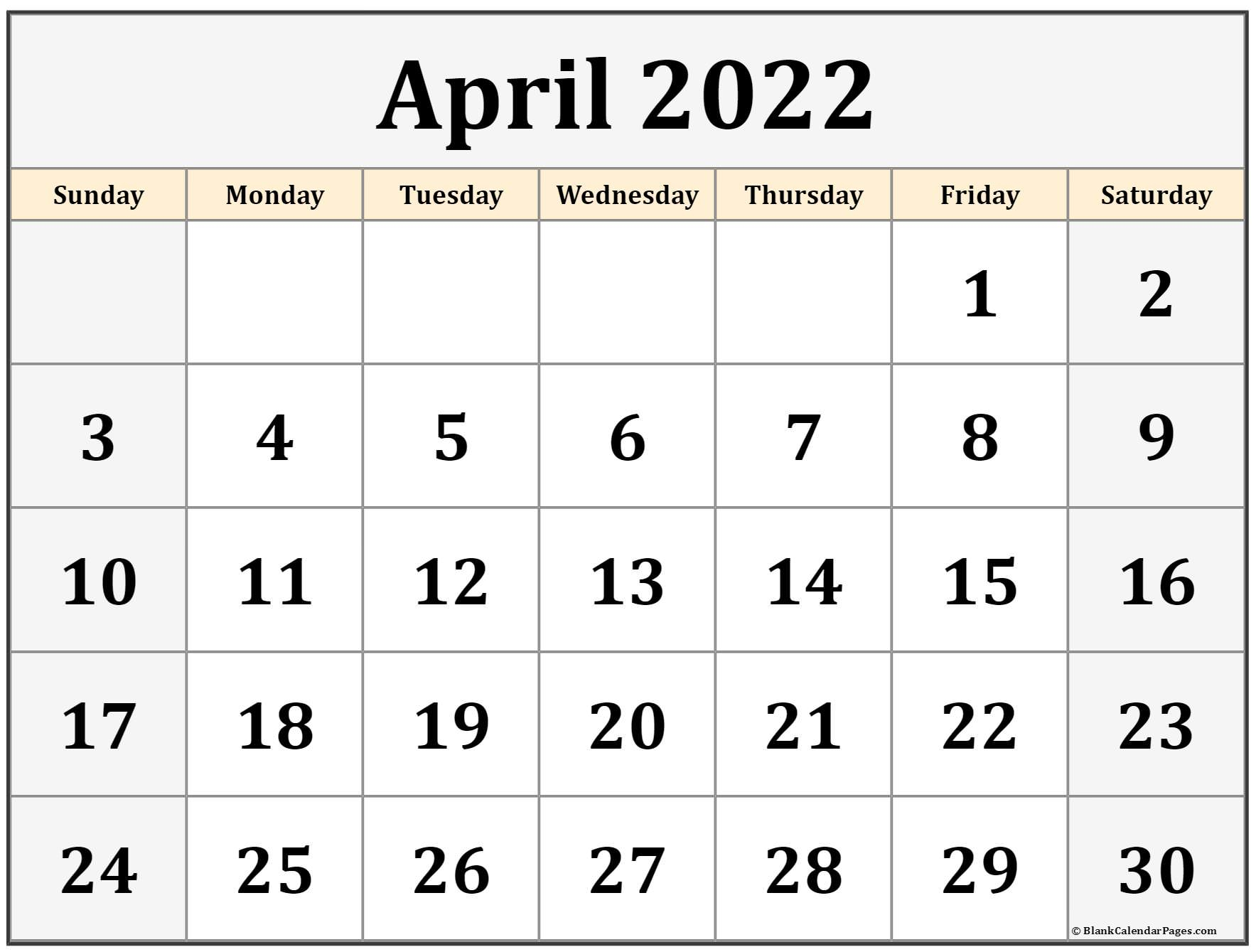 April 2022 Calendar | Free Printable Calendar Templates