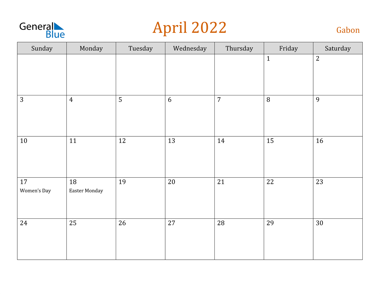 April 2022 Calendar - Gabon