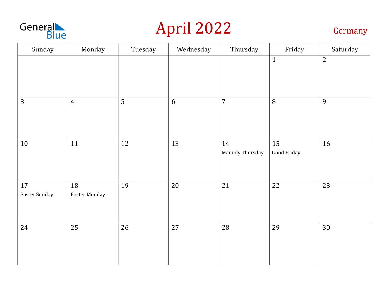 April 2022 Calendar - Germany
