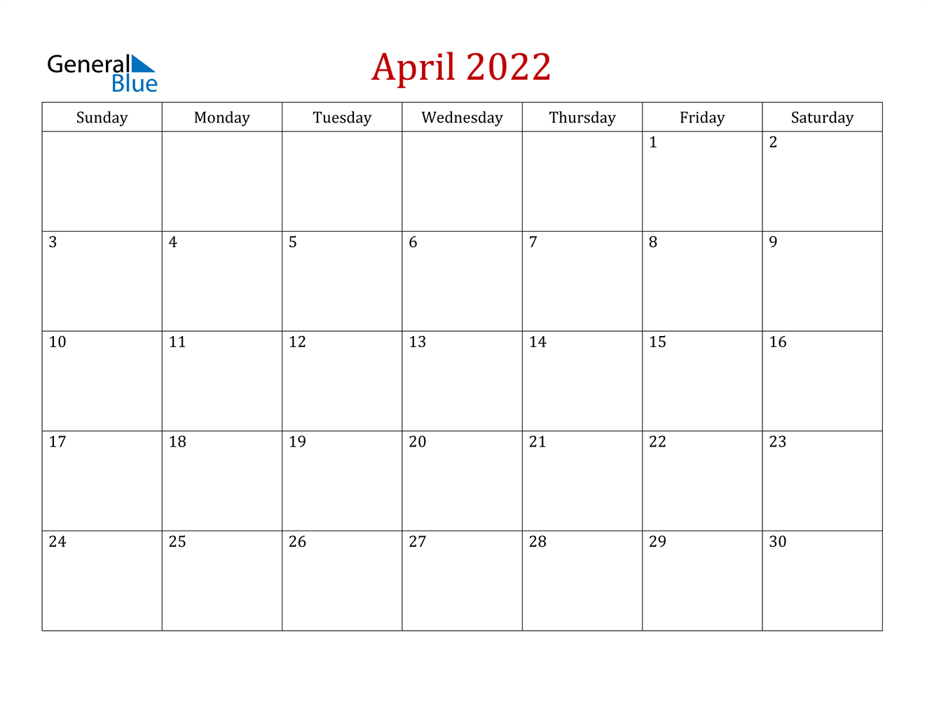 April 2022 Calendar - Pdf Word Excel