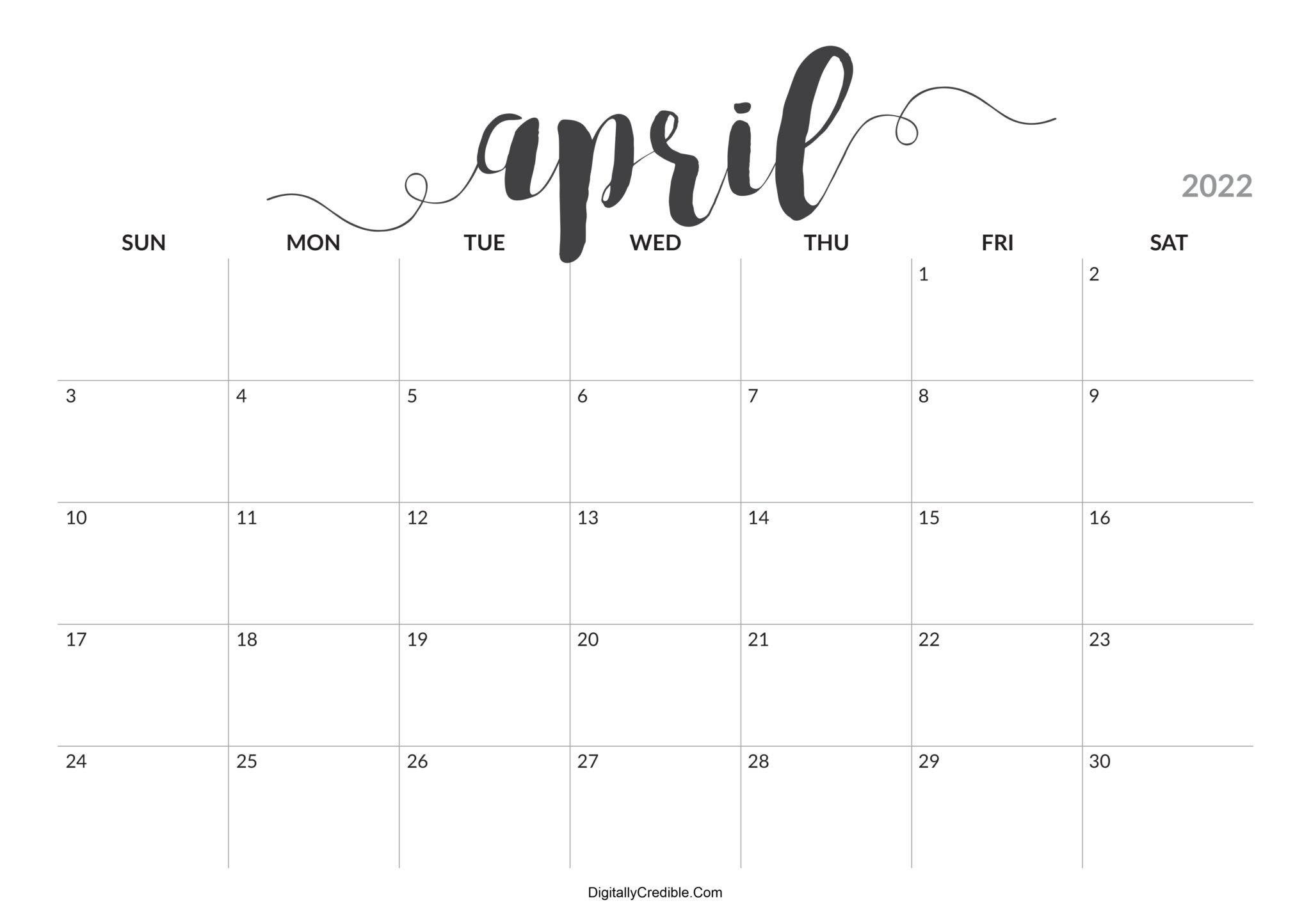 April 2022 Calendar Printable - Desk &amp; Wall