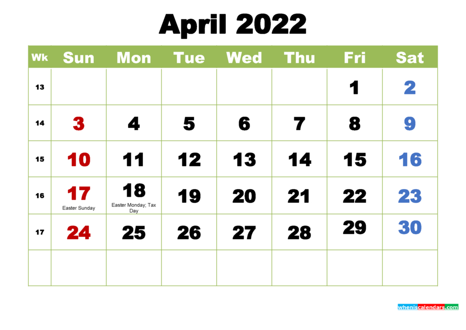 April 2022 Calendar Printable Word - 2023 Printable Calendars